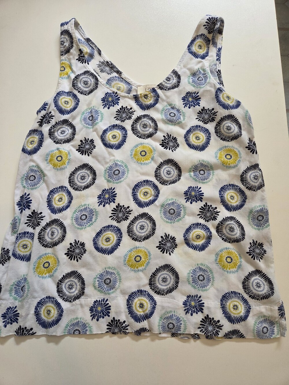 LOFT Floral Print Sleeveless  Tank White Blue Yellow Green XS